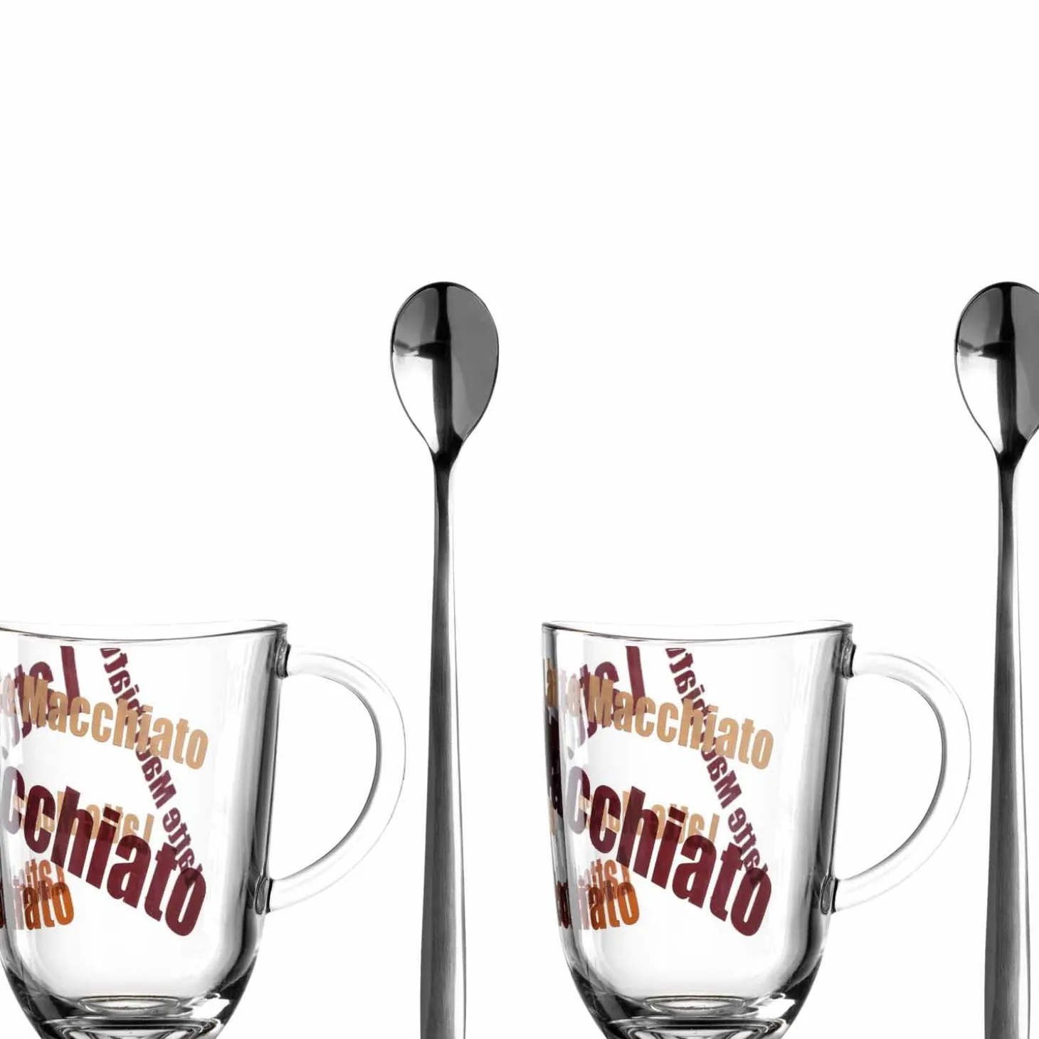 2 Latte Macchiato Tassen NAPOLI 380 ml 3 farbig + 2 Löffel