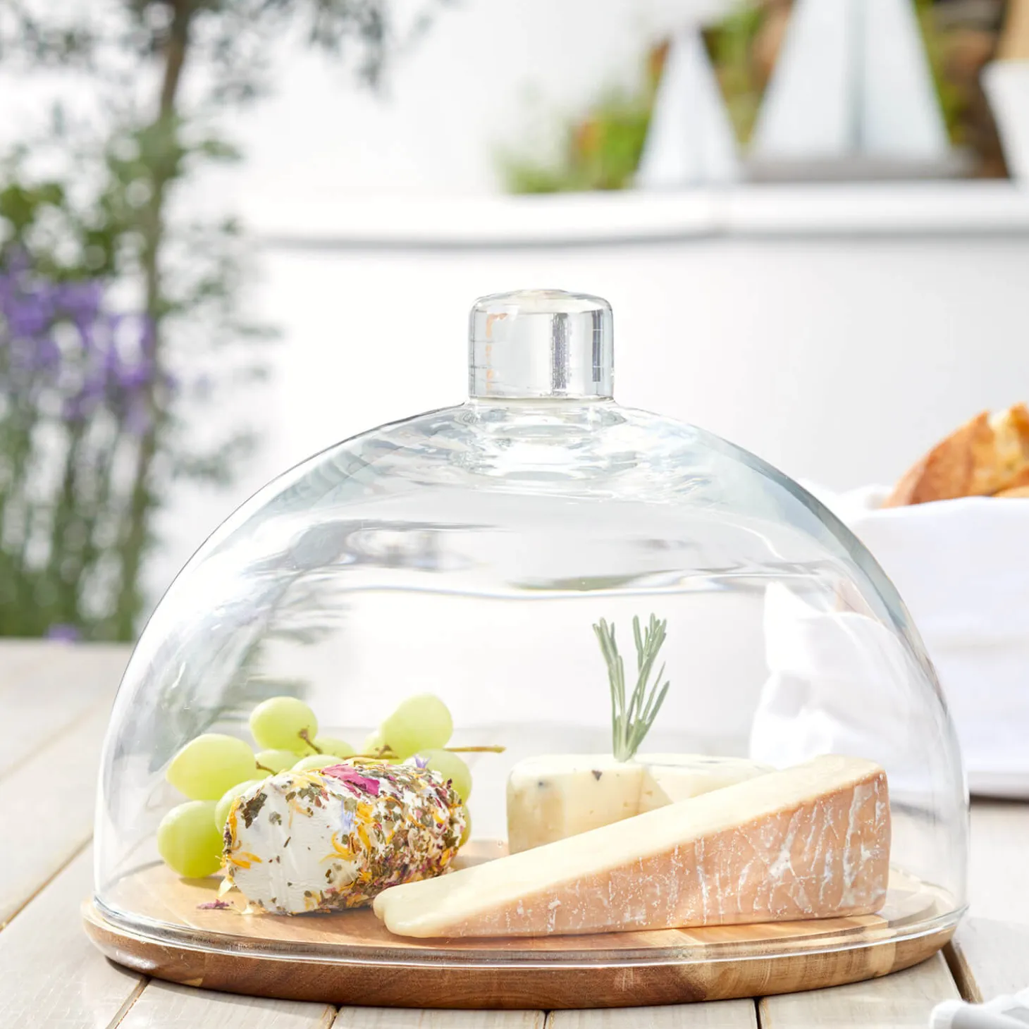 Holzkäseplatte/Glasglocke CUCINA 2-teilig
