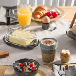 Keramikbecher MATERA 300ml blau/anthrazit/beige 4er-Set