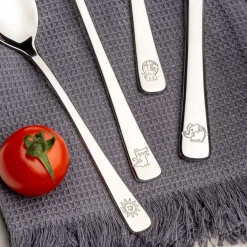 Kinderbesteck BAMBINI 4-teilig silber Krokodil, Elefant, Löwe