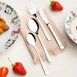 Kinderbesteck BAMBINI 4-teilig silber Panda, Einhorn, Flamingo