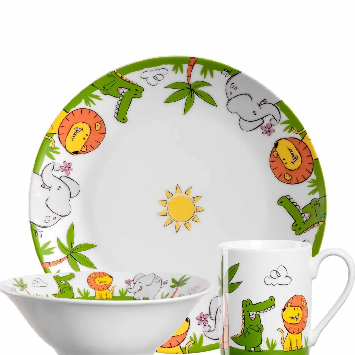 Kindergeschirr BAMBINI Krokodil/Elefant/Löwe 3-teilig