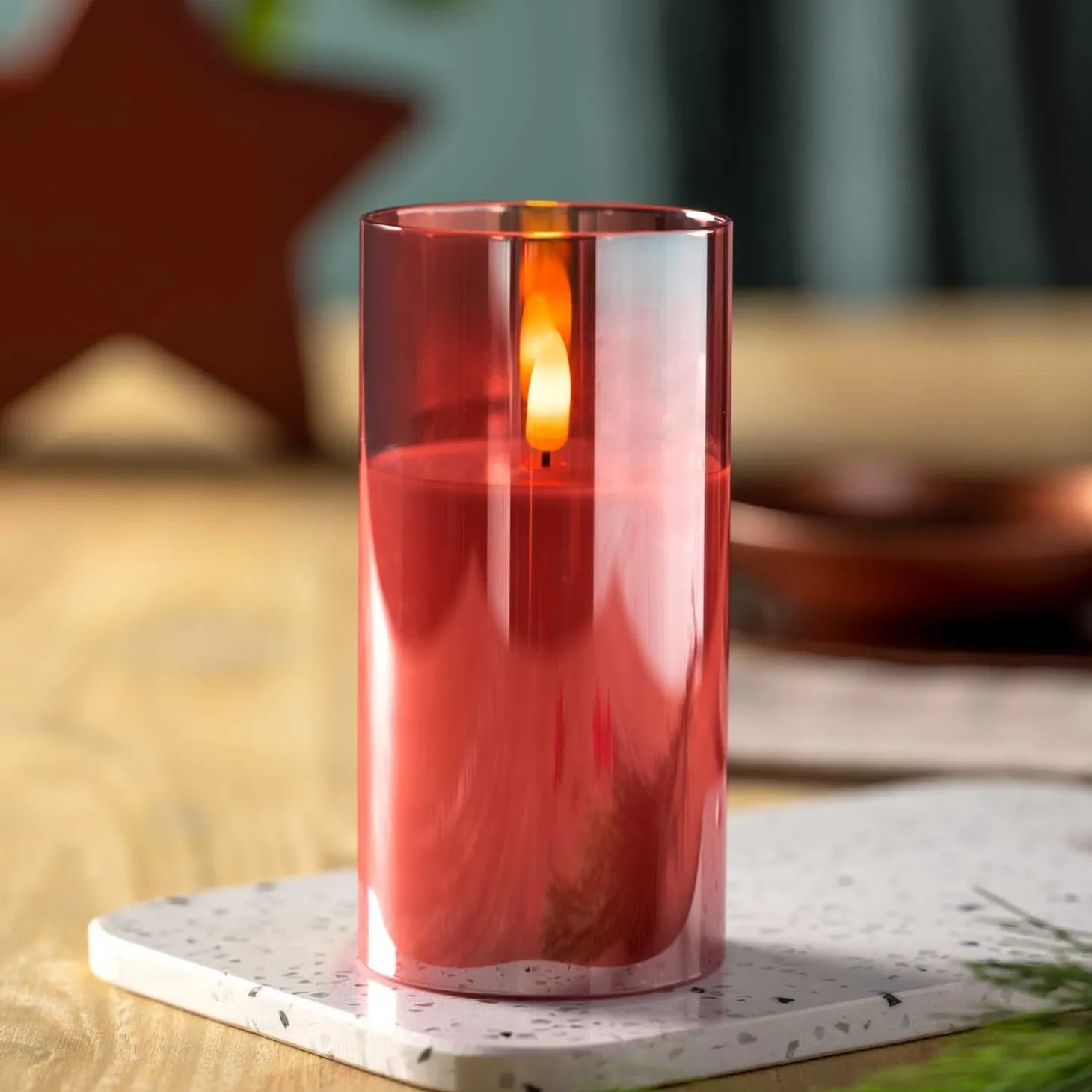 LED Kerze rot 15x8cm AUTENTICO