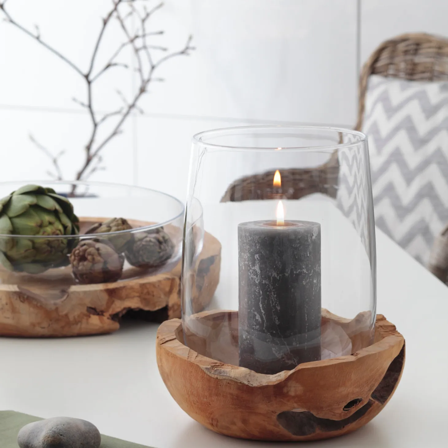 Schale TERRA 39 cm mit Teaksockel