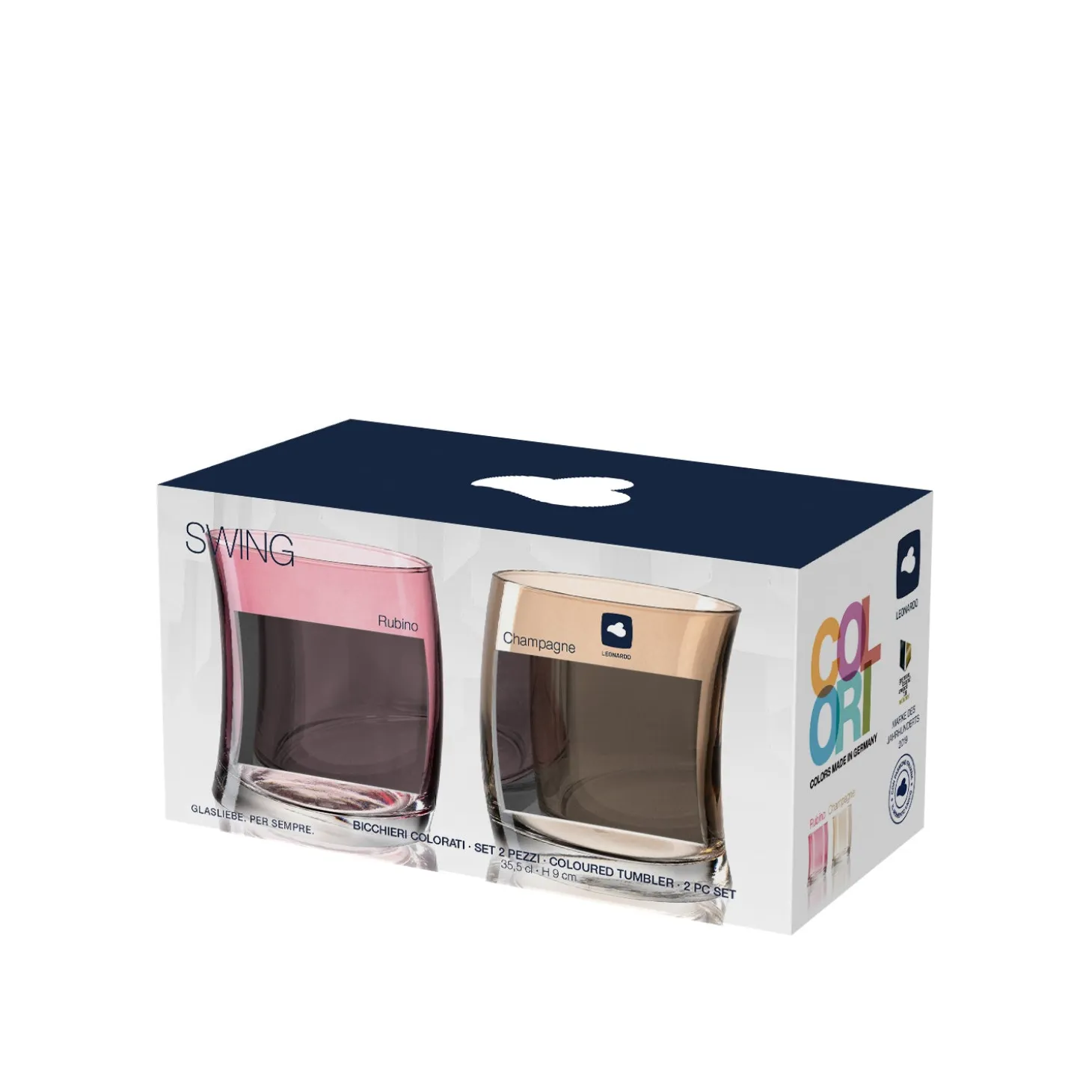 Trinkglas SWING 355ml rot/champagner 2er-Set
