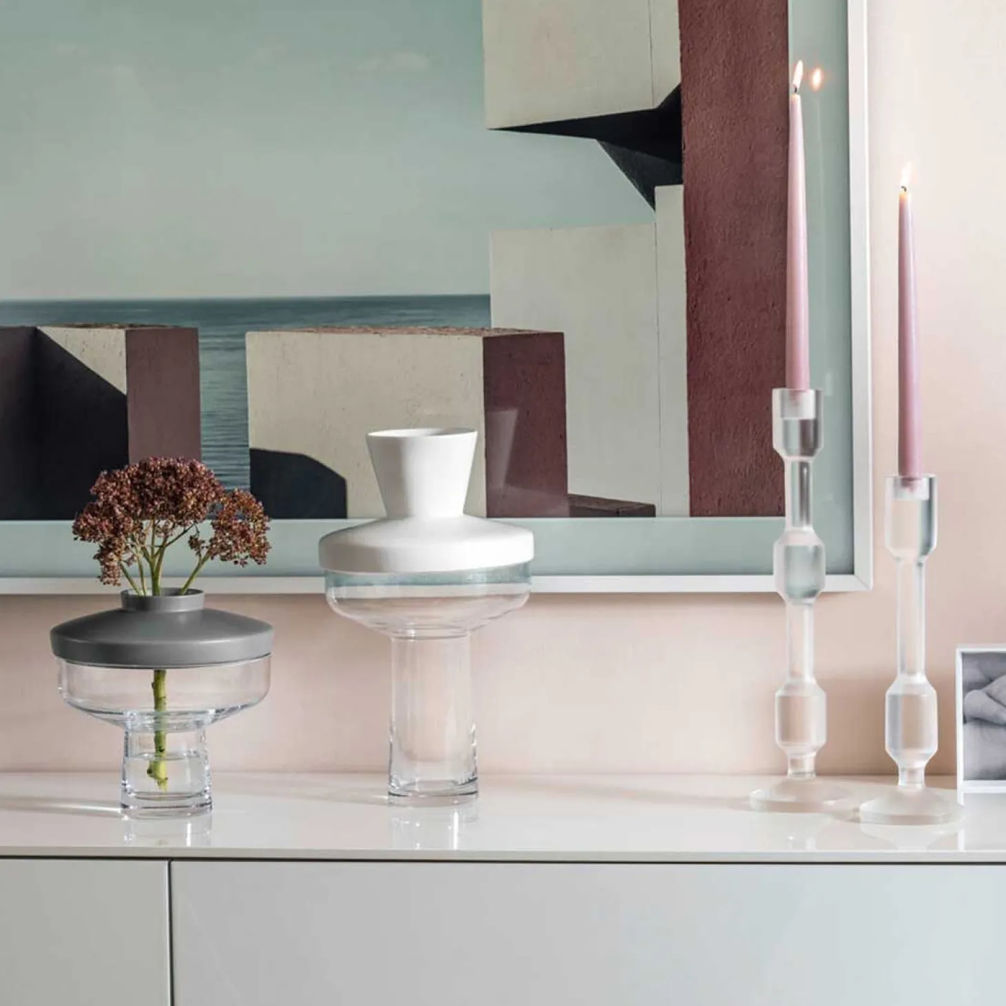 Vase RIVA mit Aufsatz 36 cm weiß