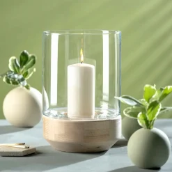 Windlicht auf Holzsockel LEGNO 30 cm