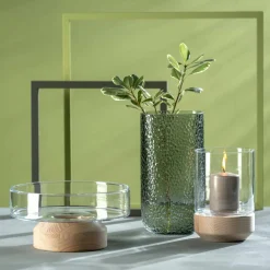 Windlicht auf Holzsockel LEGNO 21 cm