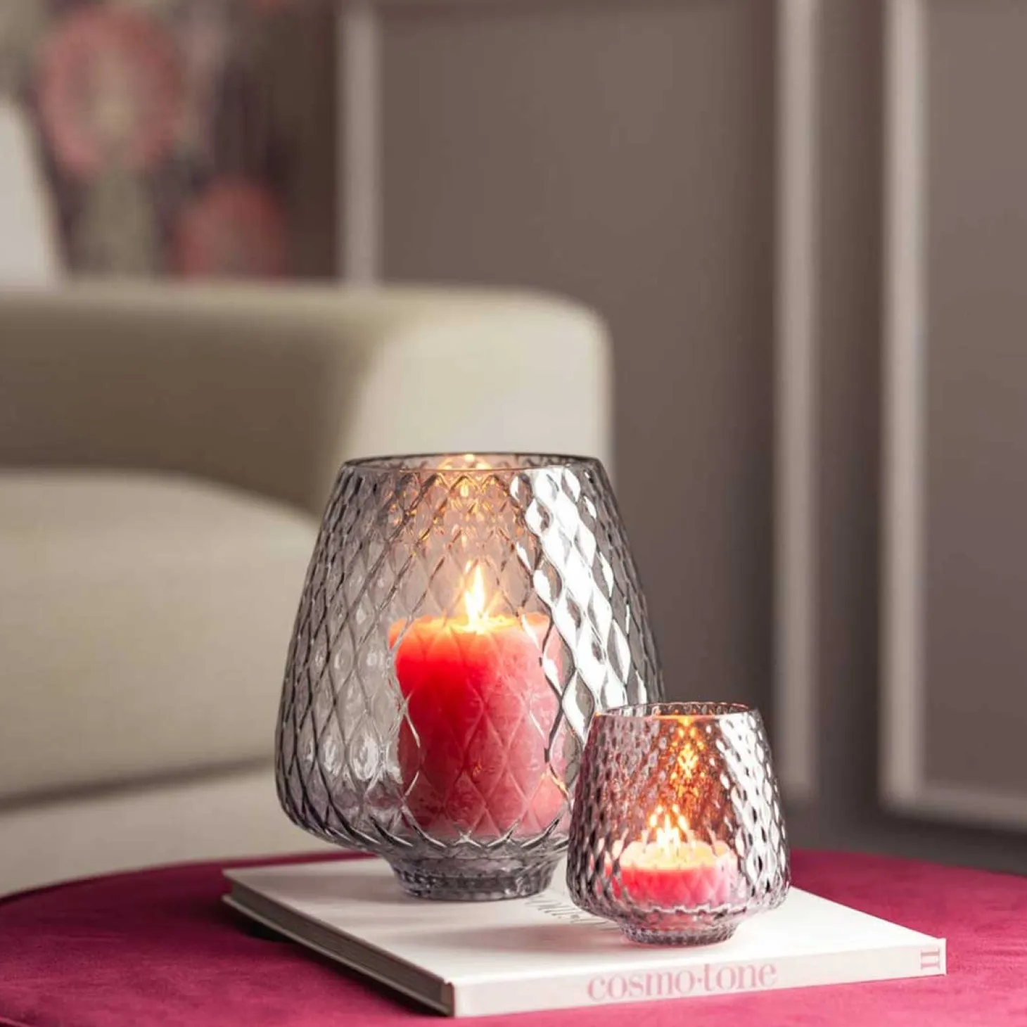 Windlicht GIULIA 20 cm grau