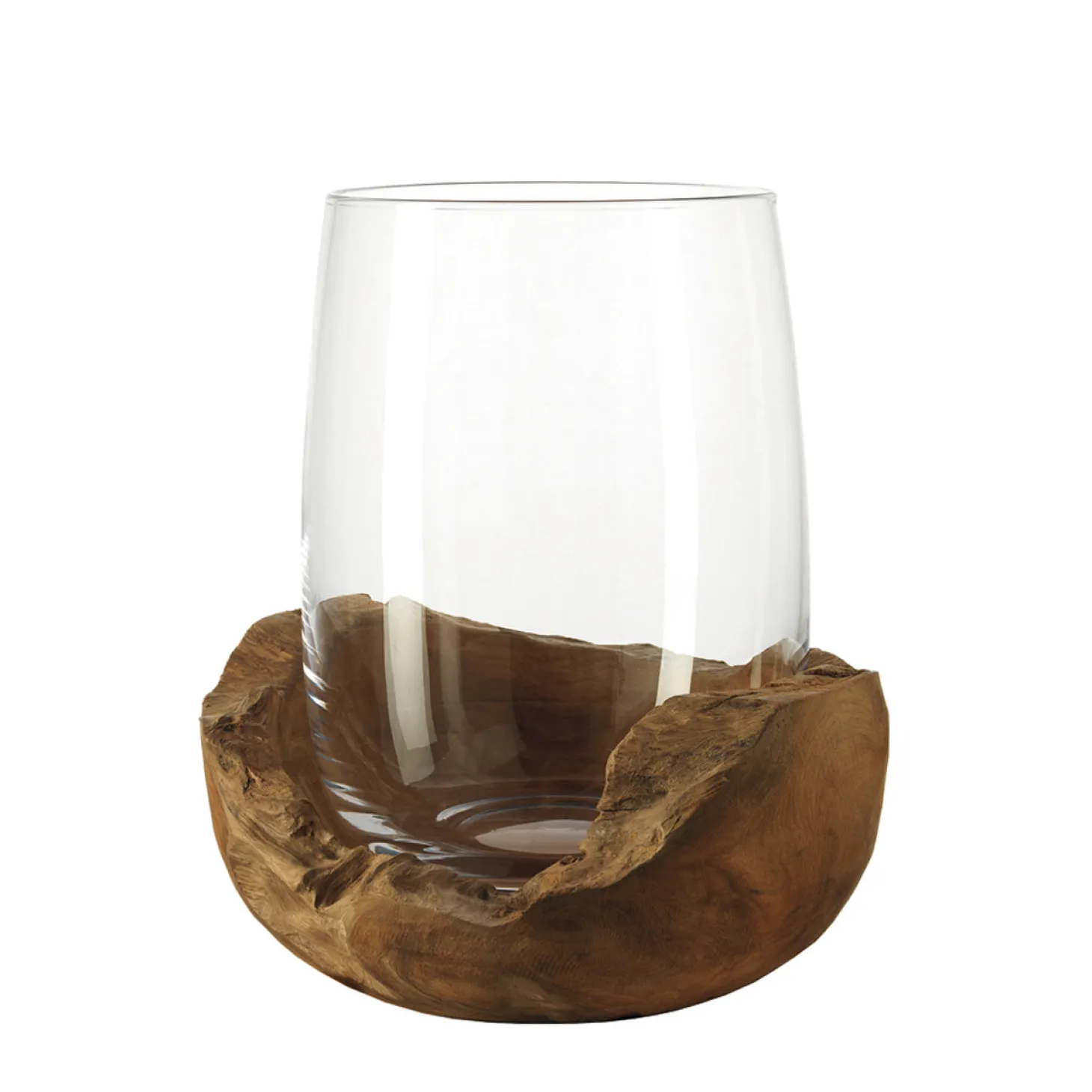 Windlicht TERRA 27 cm mit Teaksockel