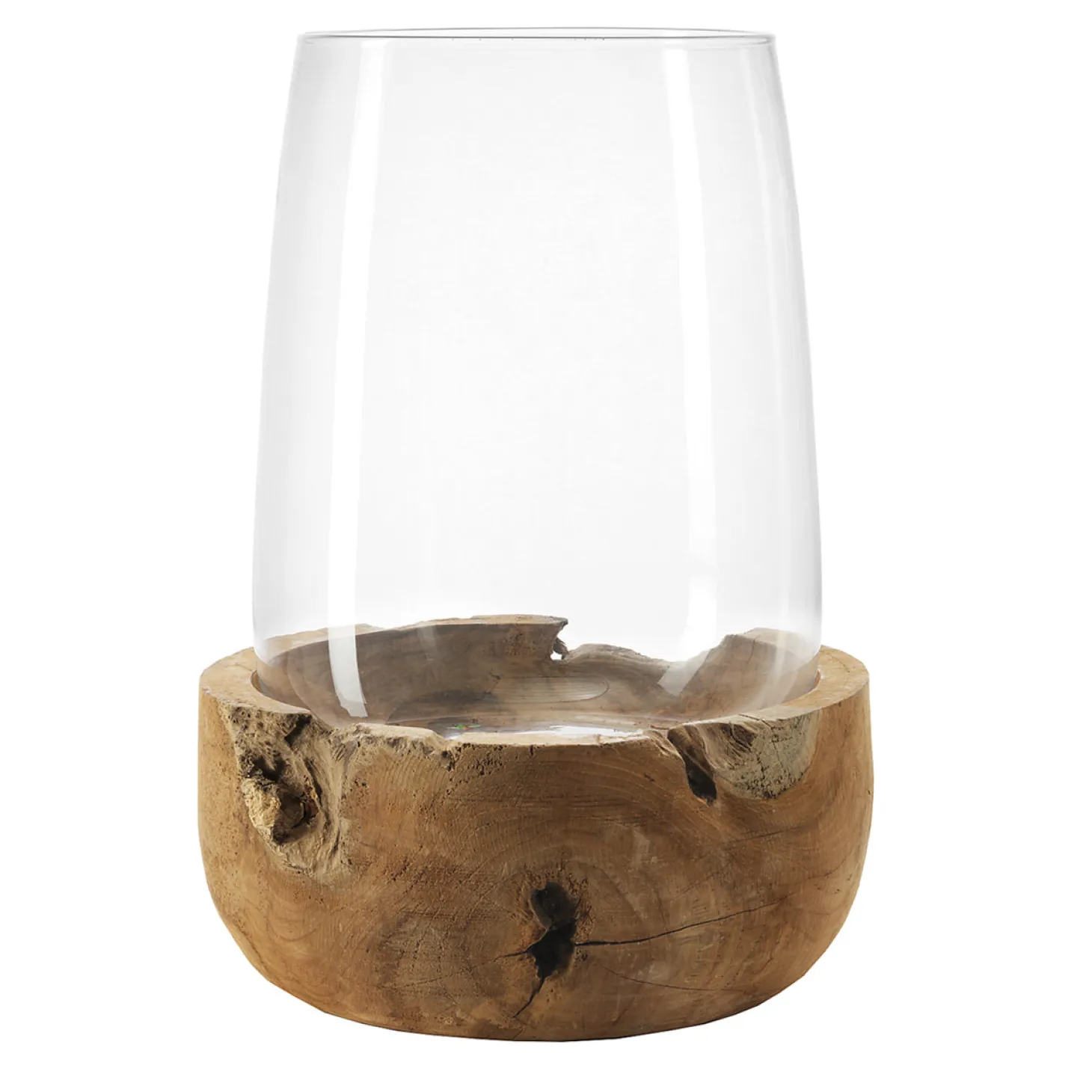 Windlicht TERRA 45 cm mit Teaksockel