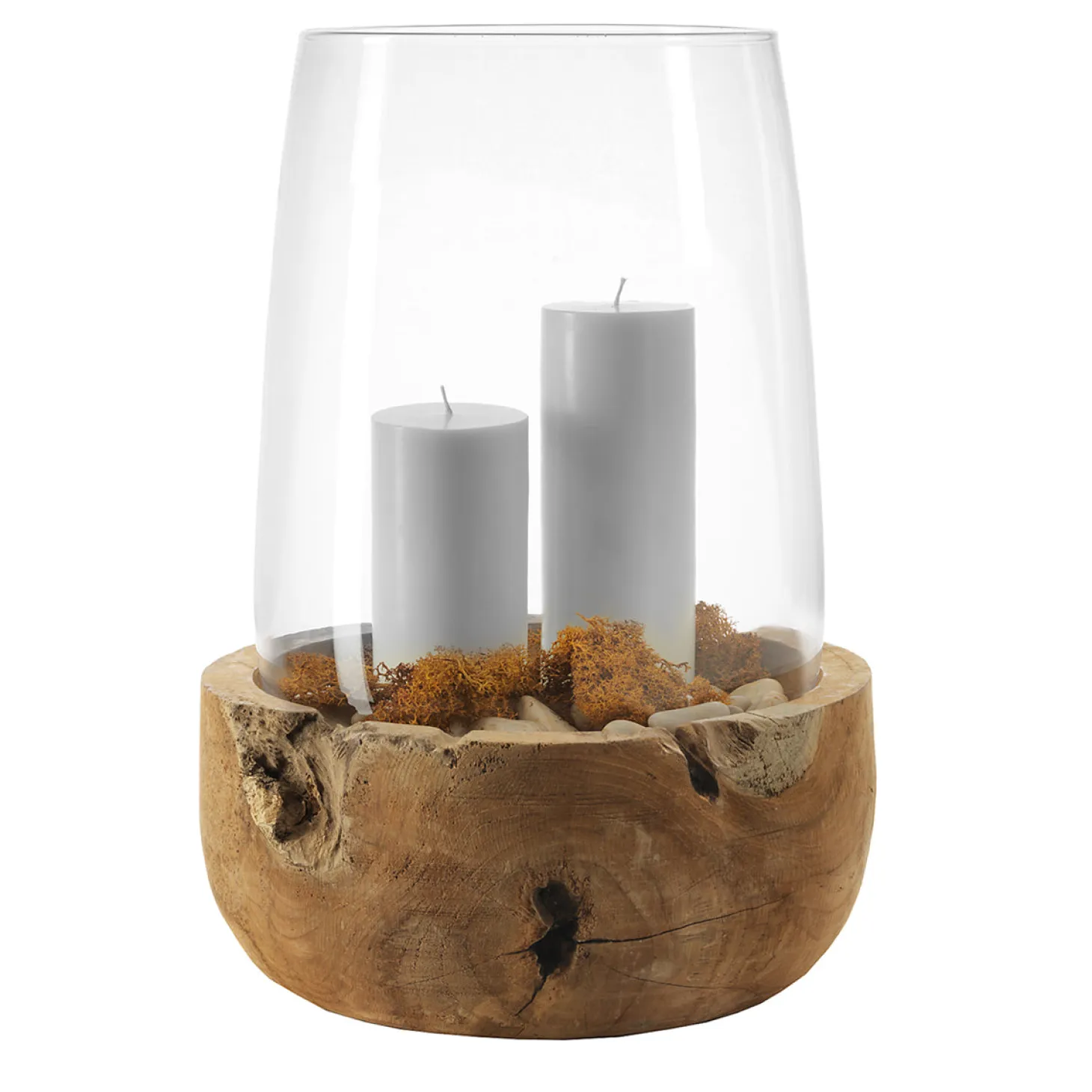 Windlicht TERRA 45 cm mit Teaksockel
