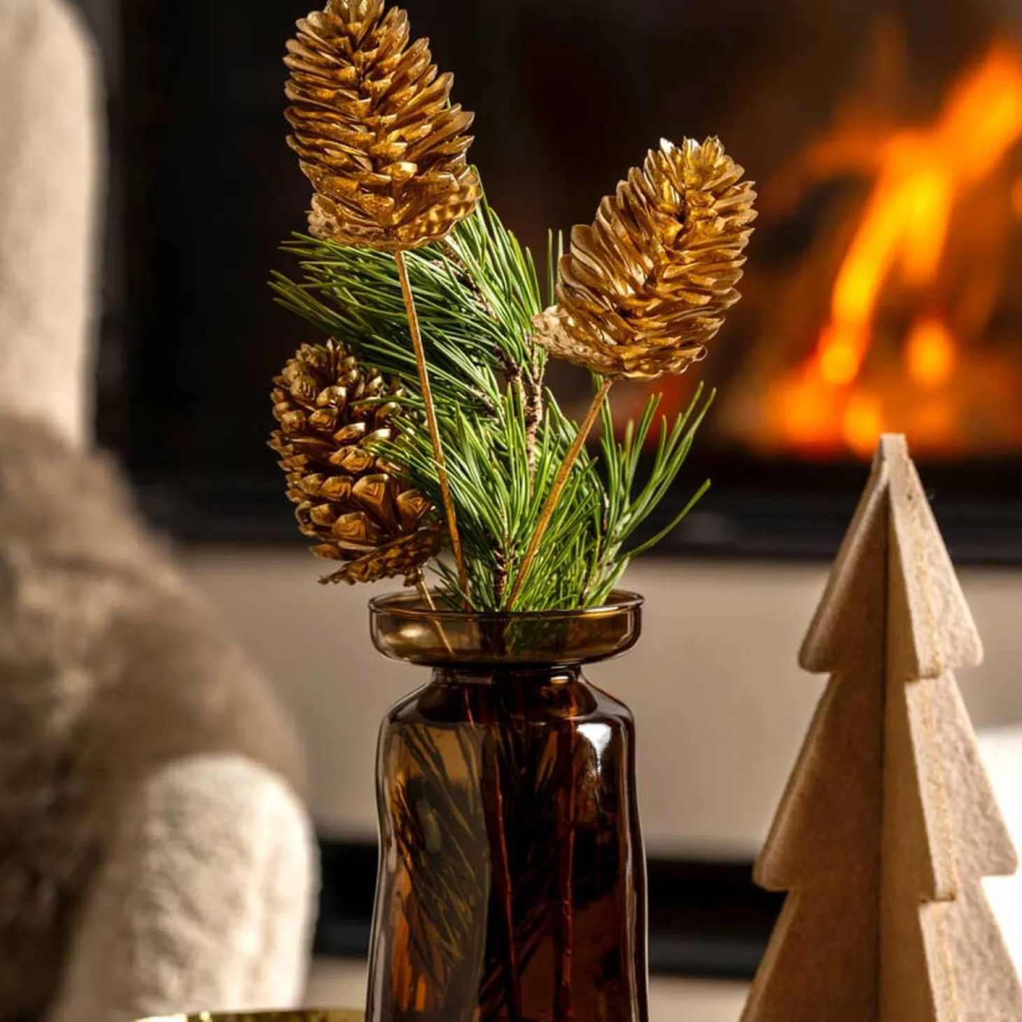 Zapfenzweig 61 cm gold CAPANNA